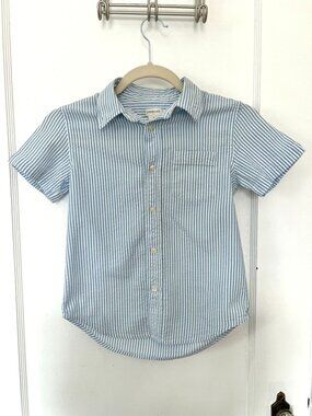Crewcuts Boys Blue White Seersucker Shirt Short Sleeve Button Up J.Crew Kids